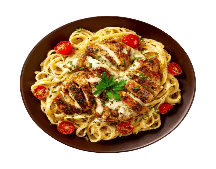 creamy chicken pasta with grilled chicken cherry tomatoes