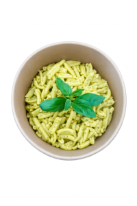 Pesto pasta in kraft bowl-Pasta Pesto Basilico