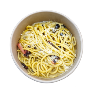 Spaghetti carbonara in eco-friendly bowl-Carbonara